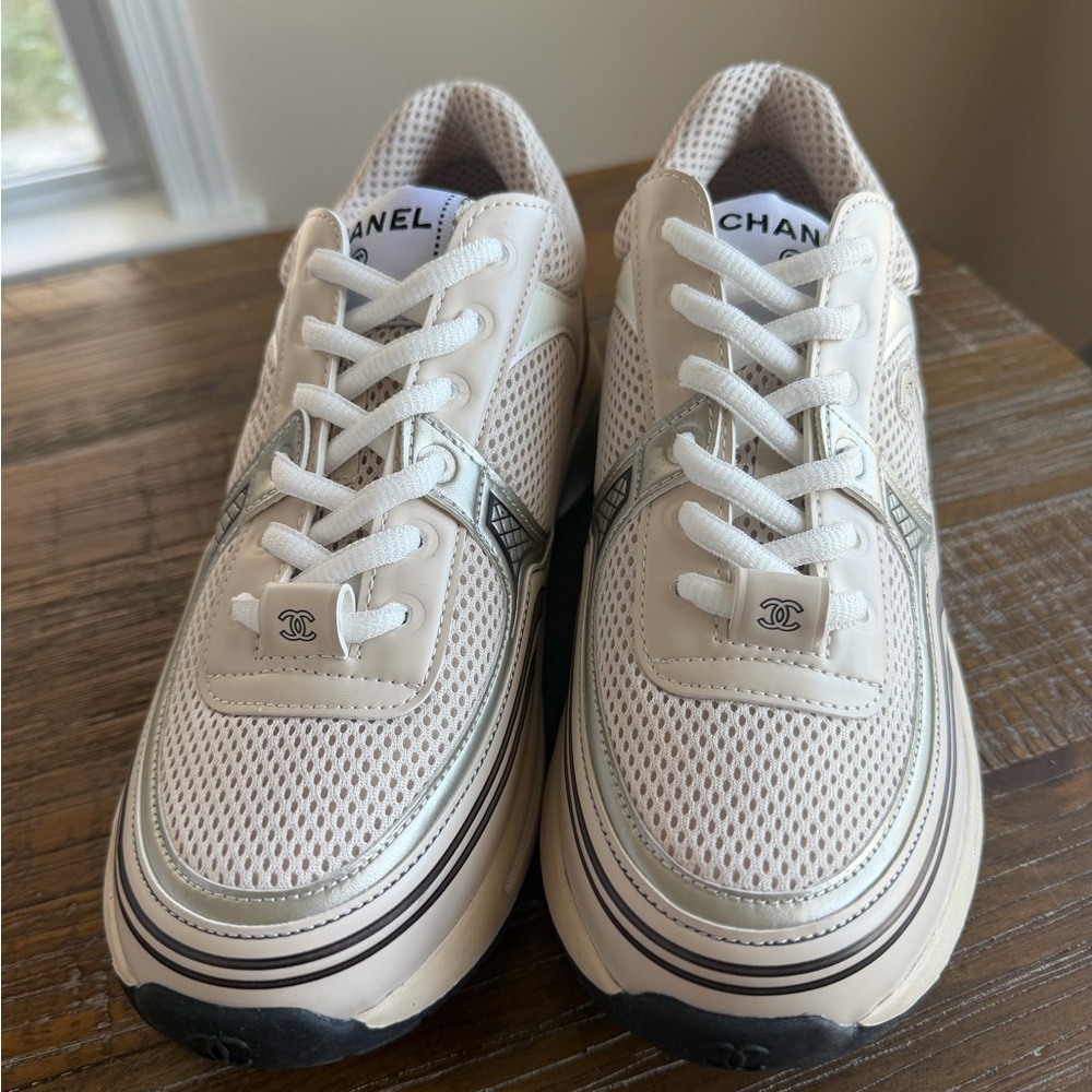 Chanel Women's White,Cream, ivory and silver Sneakers size 39 - Picture 3 of 7